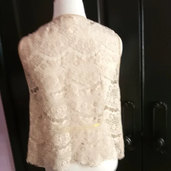 Chicos Khaki Sequin Embellished Lace Vest Cottagecore Women's Size 2 - Picture 5 of 9